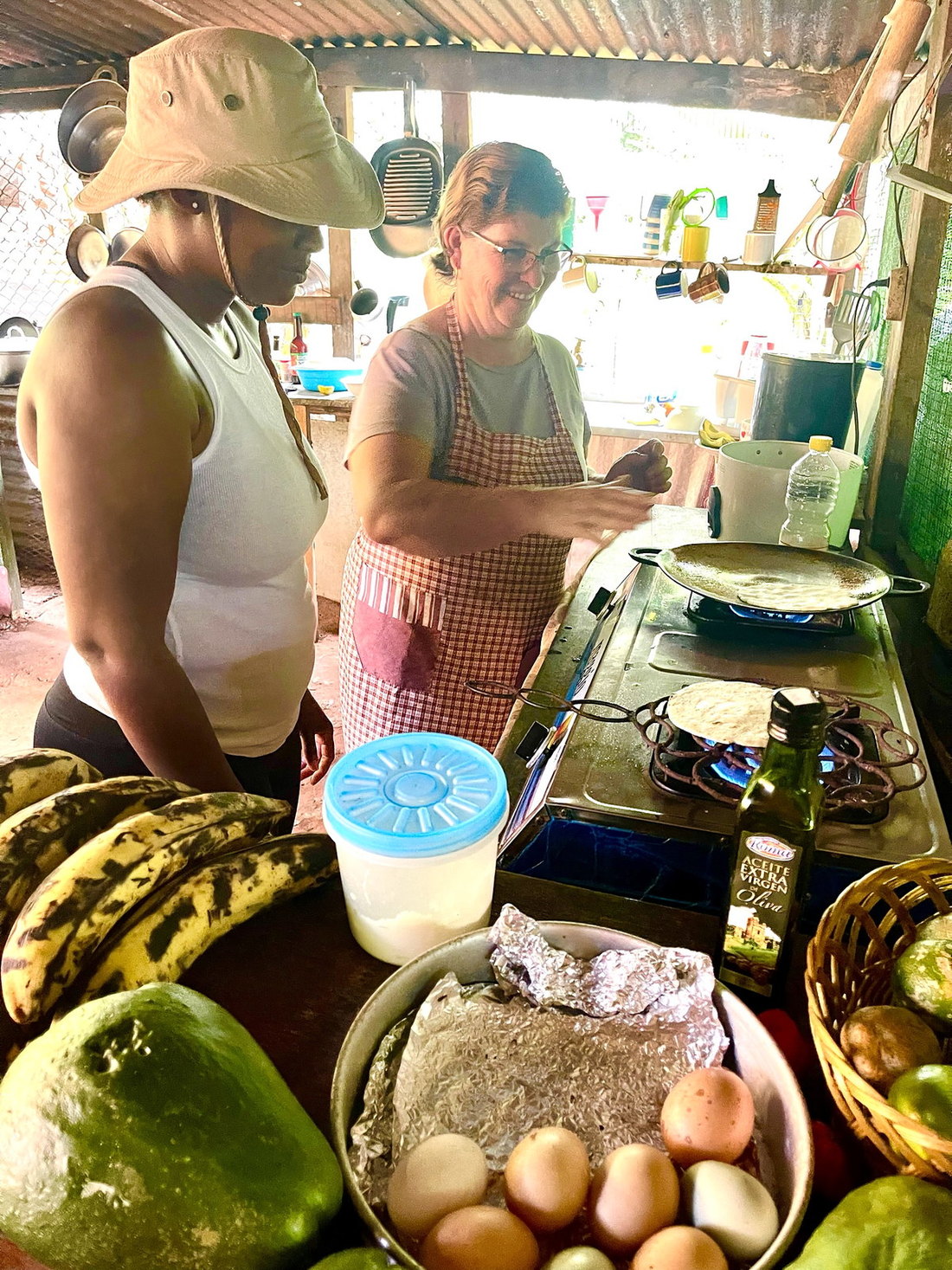 Handmade tortillas cooking in the Costa Rican kitchen at Chorro Ecolodge