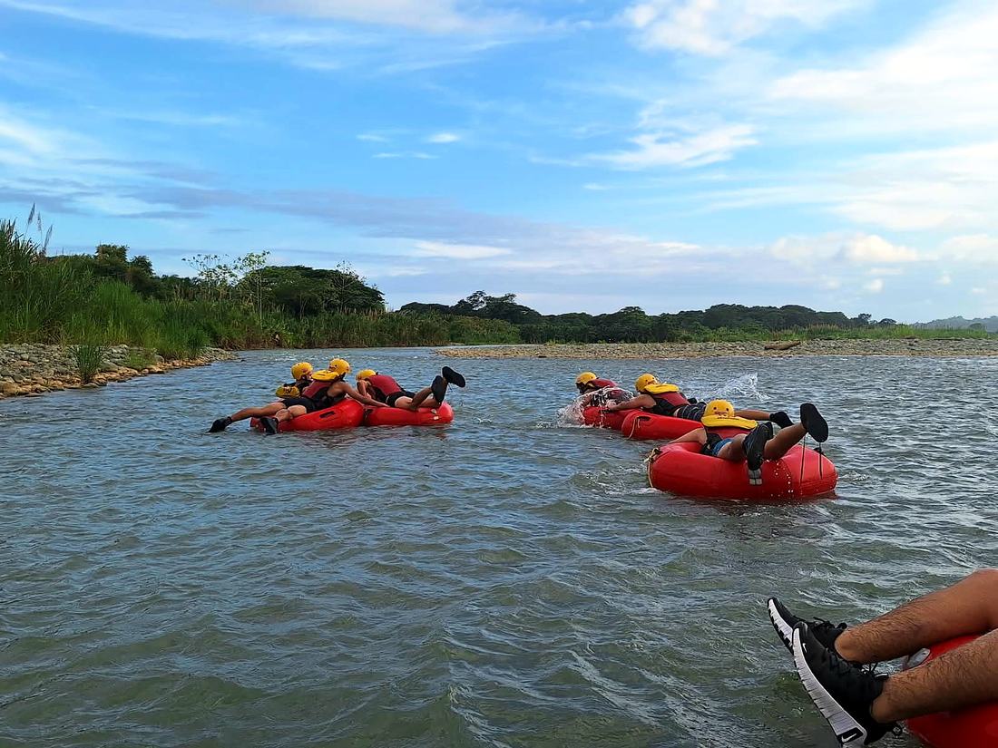 Guests floating in tubes on the lower Naranjo river